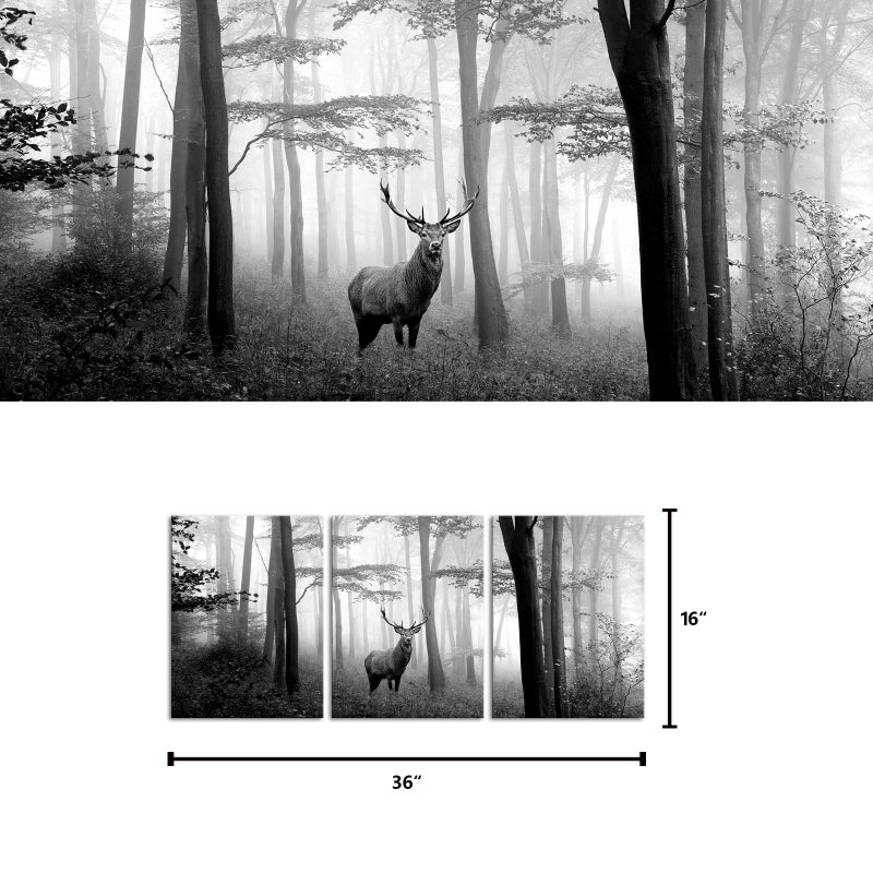 Visual Art Decor Black and White Wall Art Deer in Autumn Foggy Forest Picture Indeer Elk Stag Canvas Prints for Home Living Room Bedroom Wall Decoration Ready to Hang - Image 5